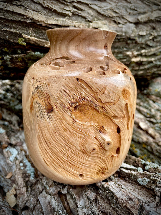 Natural edge pecan vase